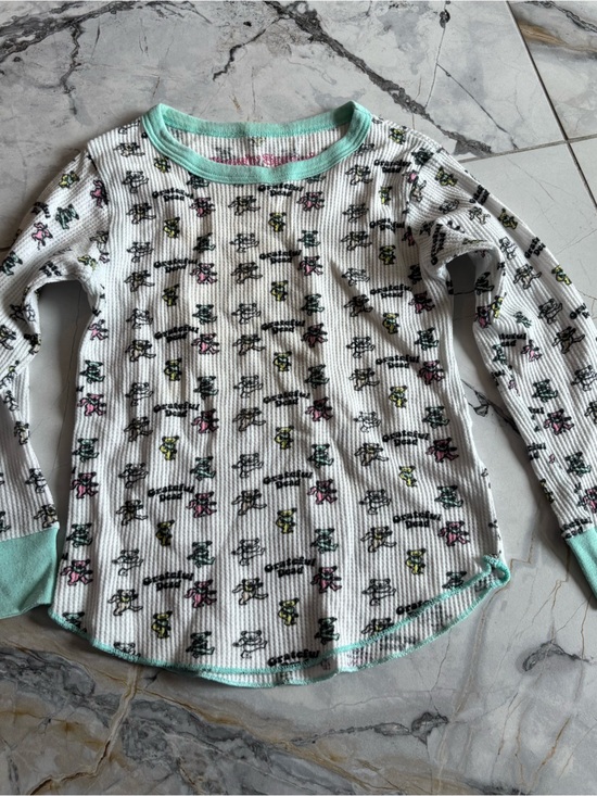 rowdy sprouts Other - Girls' White Floral Thermal Top with Mint Trim